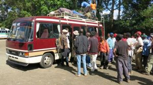 Loading our kit on the bus